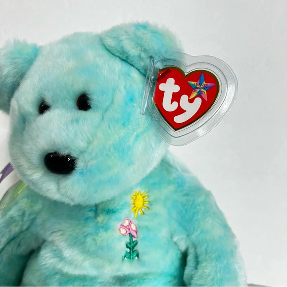 ty Beanie Original Buddy Ariel Bear Heathered Blue Green Size 14" Vintage Memory - Picture 8 of 14